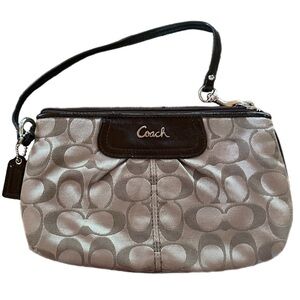 Coach Signature Wristlet in Brown and Cream